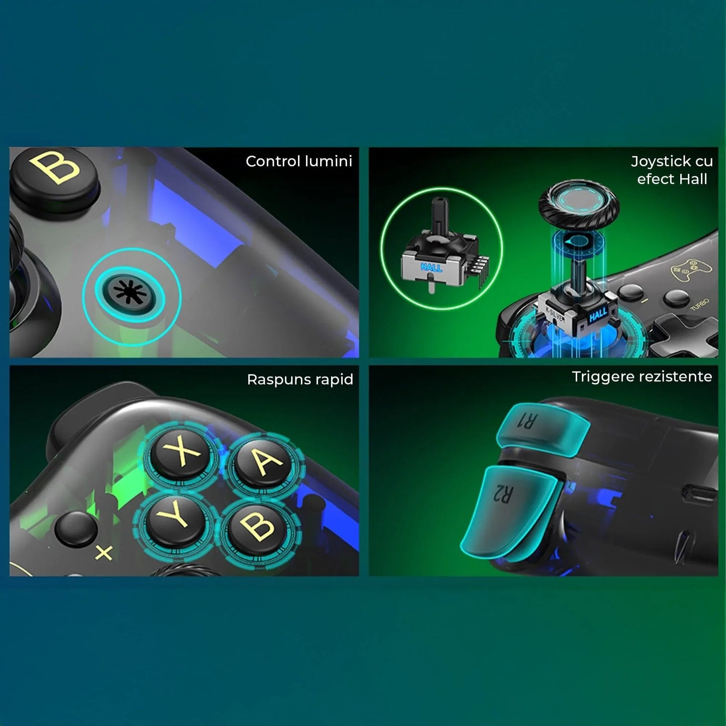 Gamepad Wireless Timebox, PC si Telefon, Ergonomic, Vibratii, Transparent