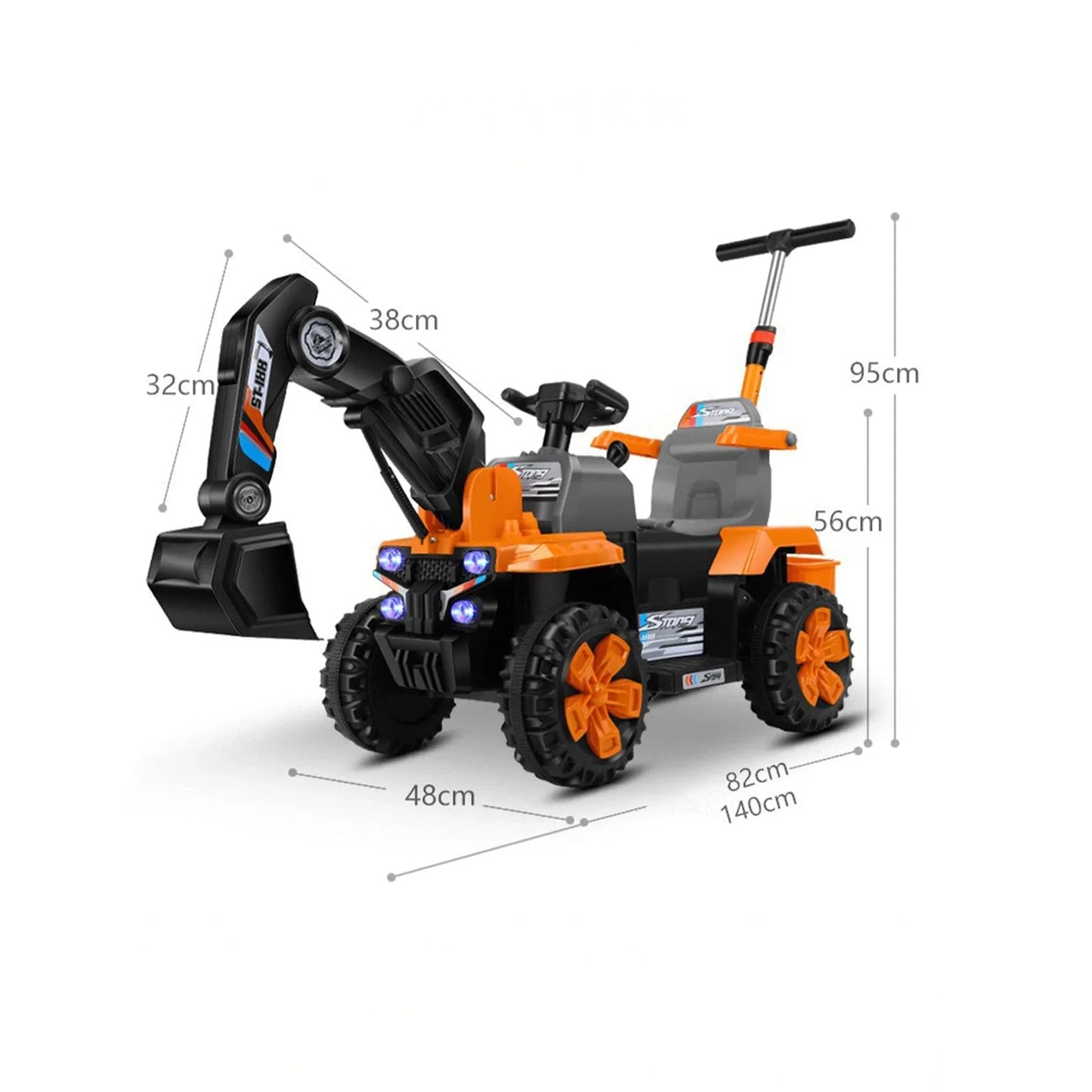 Excavator electric copii, 4 roti off-road, Brat excavare functional