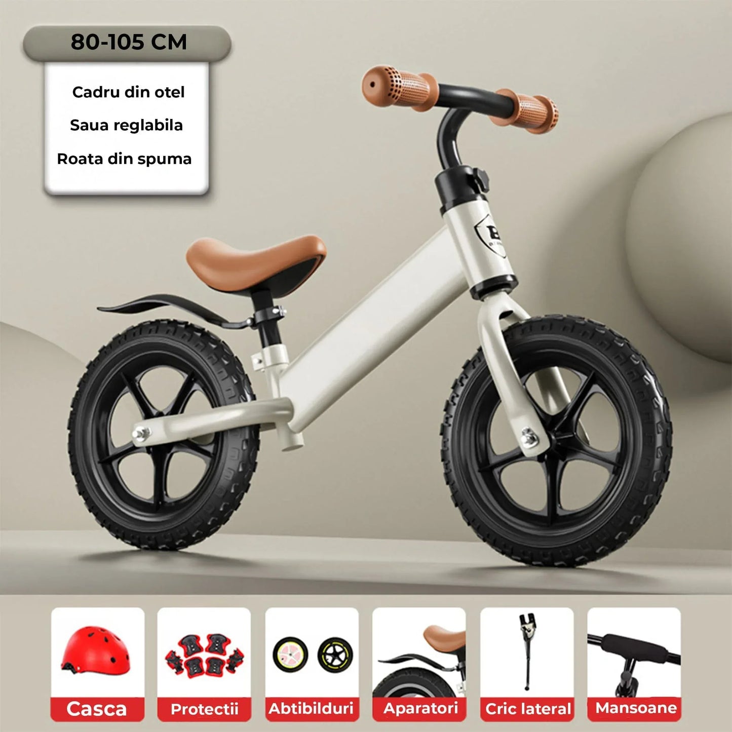 Bicicleta de echilibru Timebox, Fara pedale, Sa reglabila, Instalare rapida, Alb