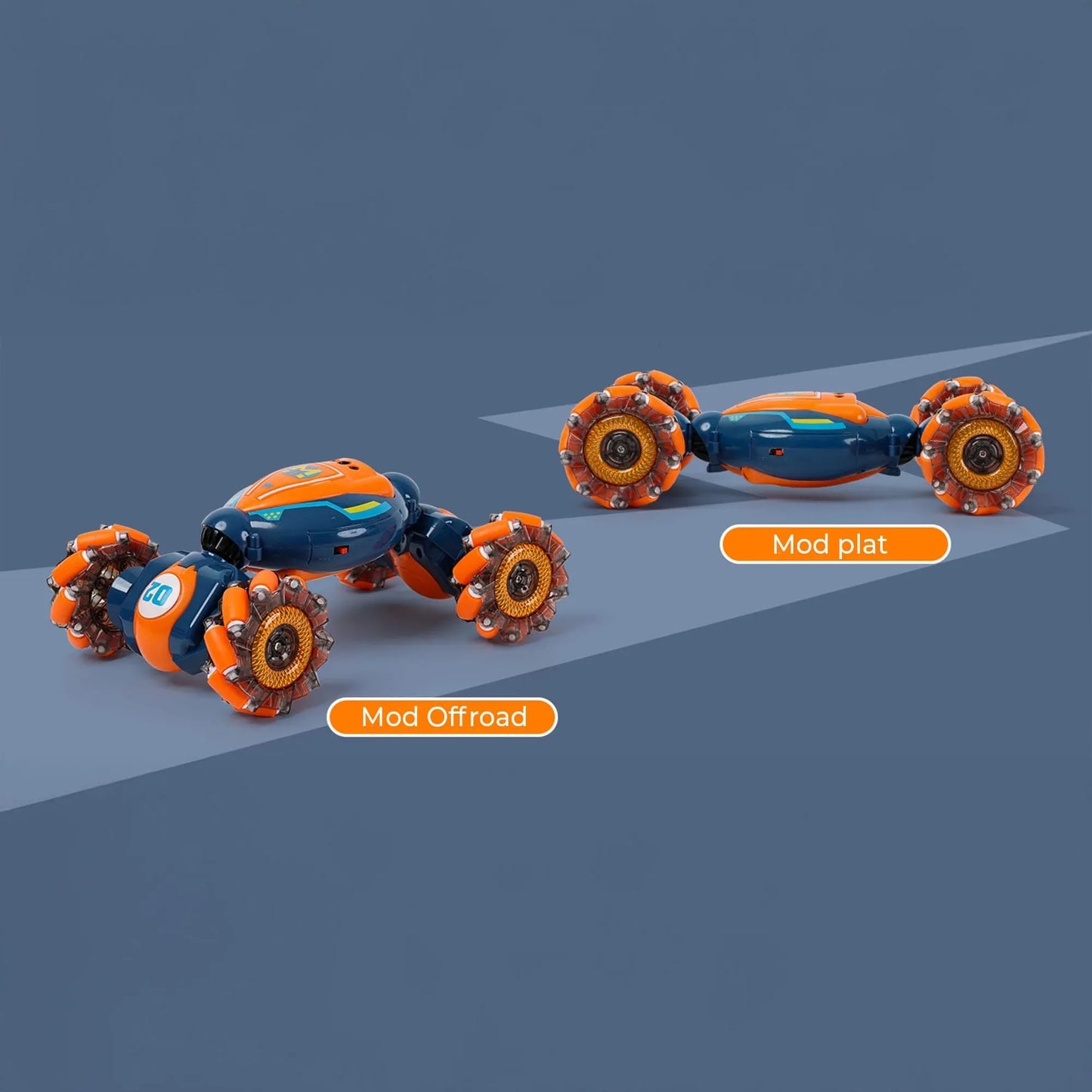 Masina cu Telecomanda RC Stunt Acrobatii Timebox, Rotire 360°, Control prin Gesturi, 4WD Off Road, Lumini si Sunete, baterie tip acumulator reincarcabila, Drift Lateral 2,4Ghz Jucarie Cadou pentru Copii 6-12 Ani, Portocaliu/Albastru - 221.ro