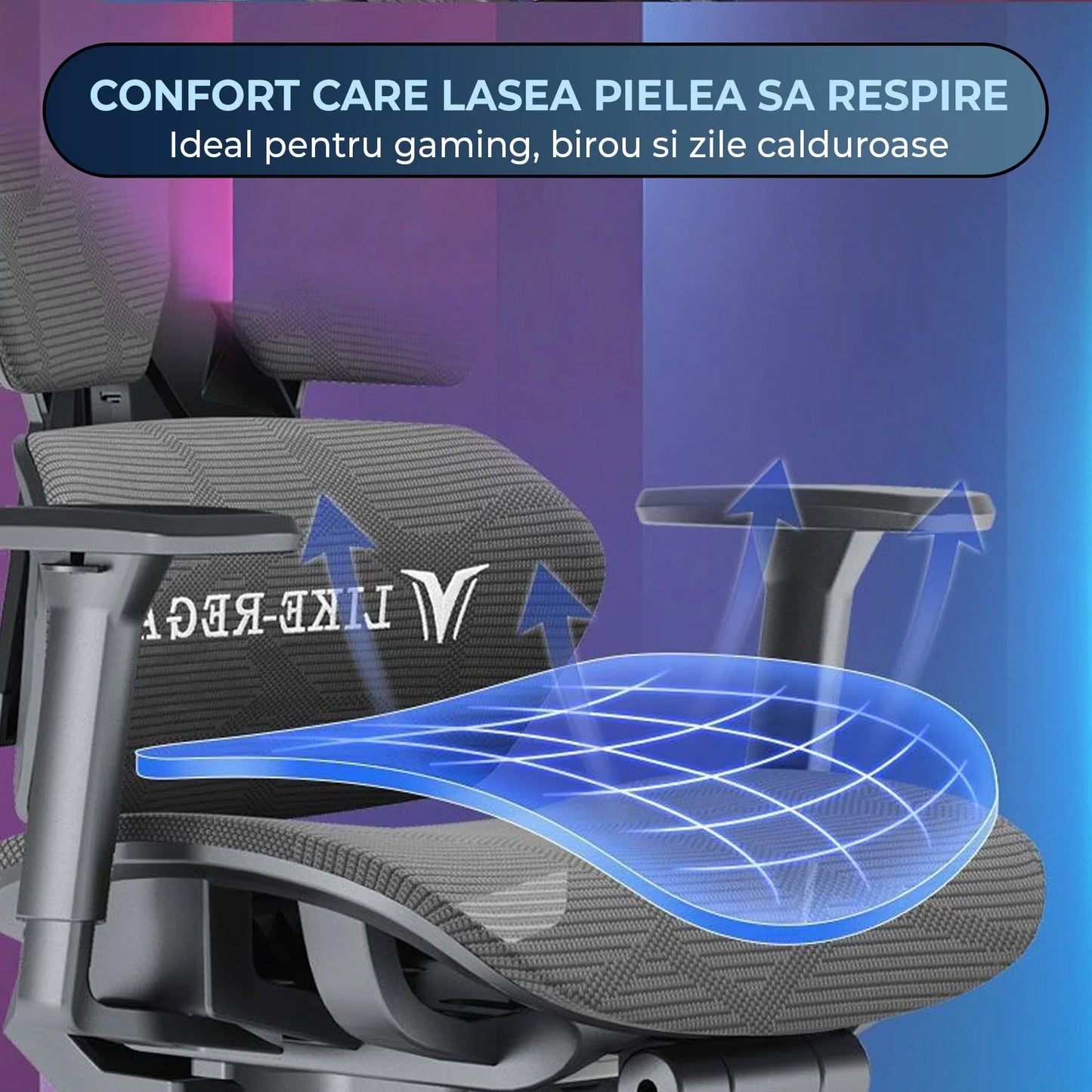 Scaun Gaming Ergonomic Reclinabil cu Plasa Respirabila, Suport Lombar, Sezut Reglabil pe Adancime, Brate 3D si Optional Suport pentru Picioare, Cilindru Clasa 4, Ideal pentru Gaming sau Birou, Negru - 221.ro