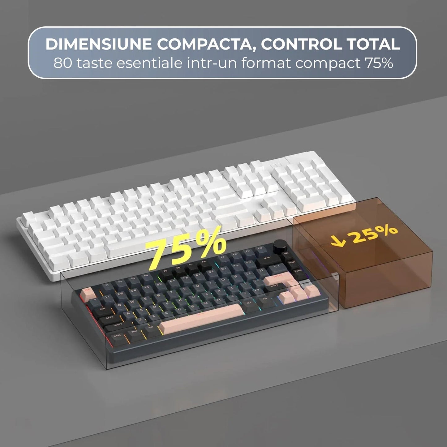 Tastatura Mecanica Wireless 75% Timebox, Hot-Swap, Gasket, Negru