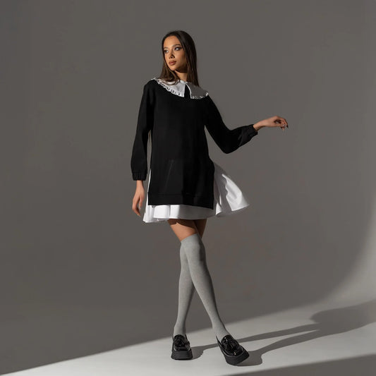Rochie hanorac cu insertii tip camasa detasabile Retro