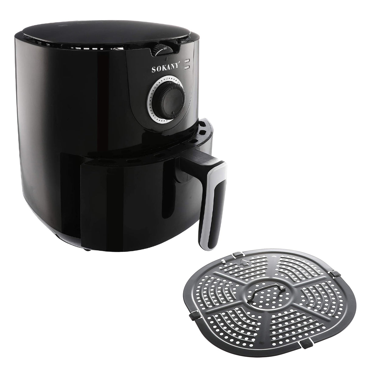 Friteuza fara ulei Sokany AF-002, 1500W, 5L, Control Temperatura, Negru/Inox