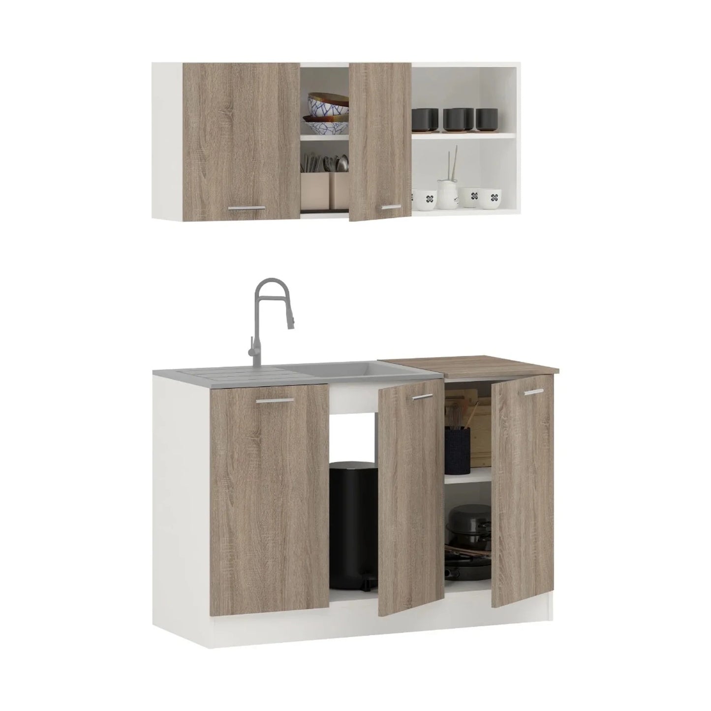 Set Bucatarie haaus Ara, Stejar Sonoma Inchis/Alb, L 120 cm