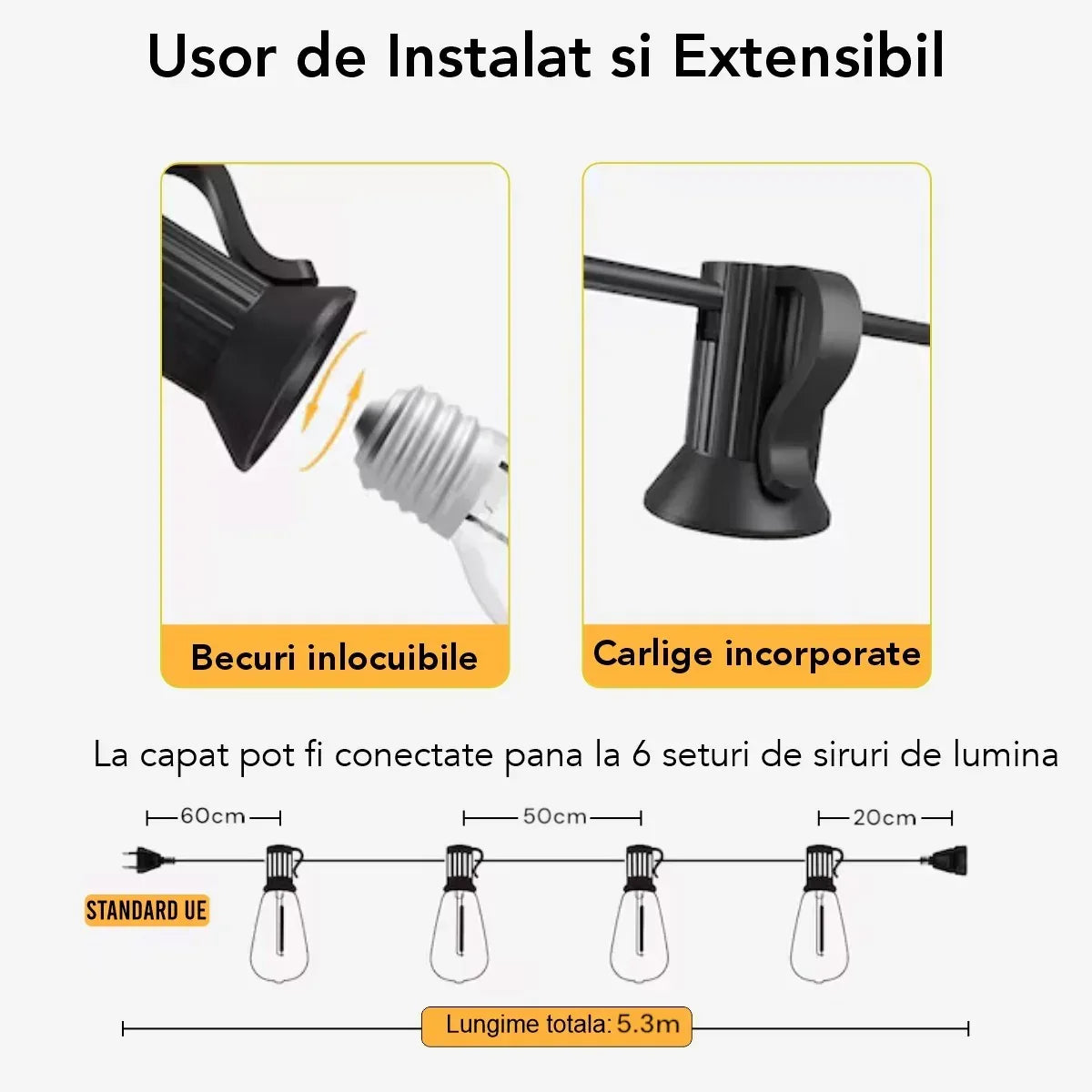 Ghirlanda luminoasa, decorativa, interconectabila, Naimeed D6126, 5m, 10 Becuri LED, Lumina Alb Cald - 221.ro