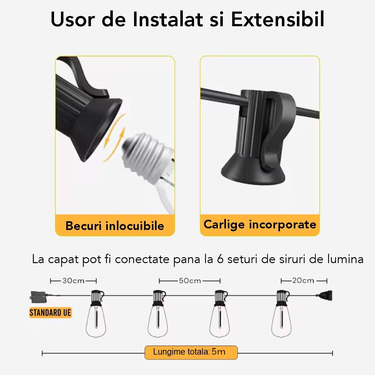 Ghirlanda luminoasa, solara, decorativa, interconectabila, Naimeed D6125, 5m, 10 Becuri LED, Lumina Multicolor