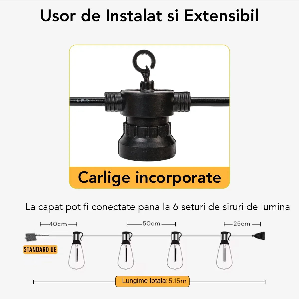 Ghirlanda luminoasa, solara, decorativa, interconectabila, Naimeed D6099, 5m, 10 Becuri LED, Lumina Alb Cald - 221.ro