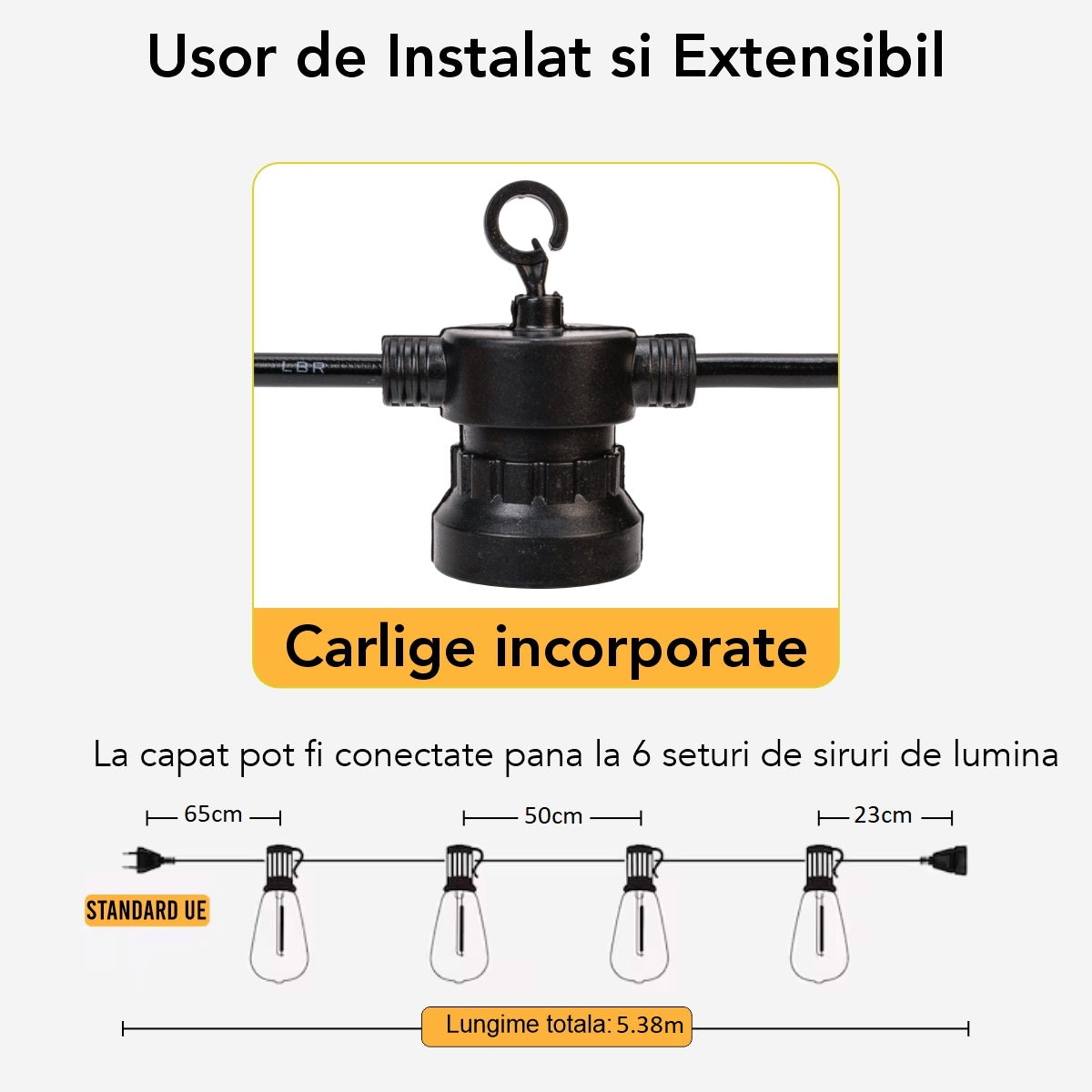 Ghirlanda luminoasa, decorativa, interconectabila, Naimeed D6101, 5m, 10 Becuri LED, Lumina Alb Cald