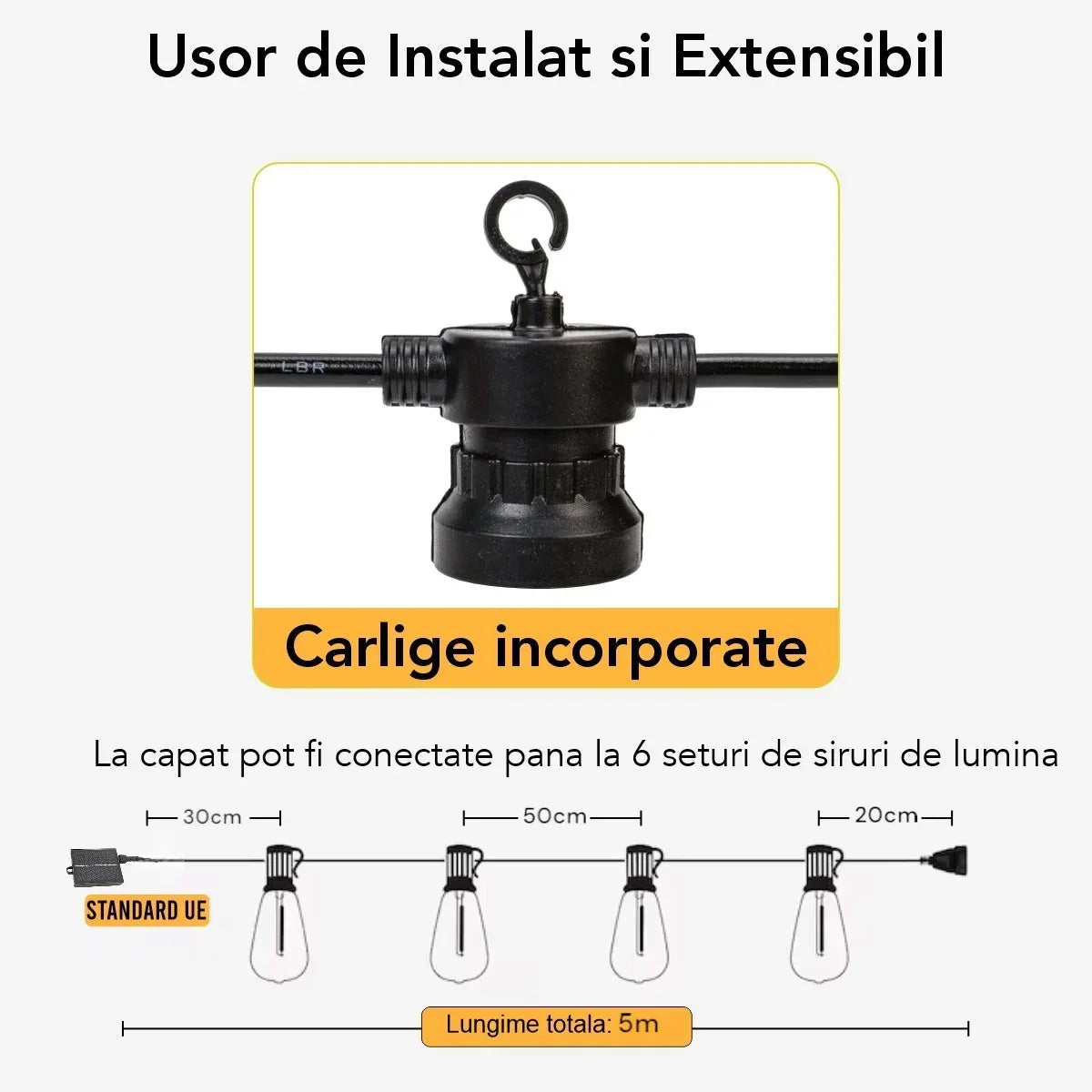 Ghirlanda luminoasa, solara, decorativa, interconectabila, Naimeed D6116, 5m, 10 Becuri LED, Lumina Alb Rece - 221.ro