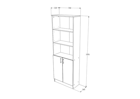 Biblioteca Flint, cu Usi Inferioare si 2 Polite, Stejar Bronz, 70 x 32 x 196 cm