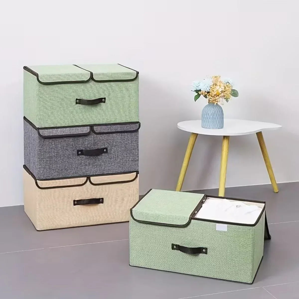 Cutie depozitare din poliester, pliabila, cu dubla acoperire si compartimentare flexibila, Naimeed D7672, dimensiuni 50x30x25cm, bej - 221.ro