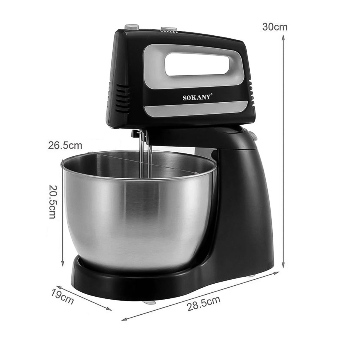 Mixer cu bol Sokany CX-6622, 400W, bol din inox 3.5L, 5 trepte de viteza, Negru/Inox