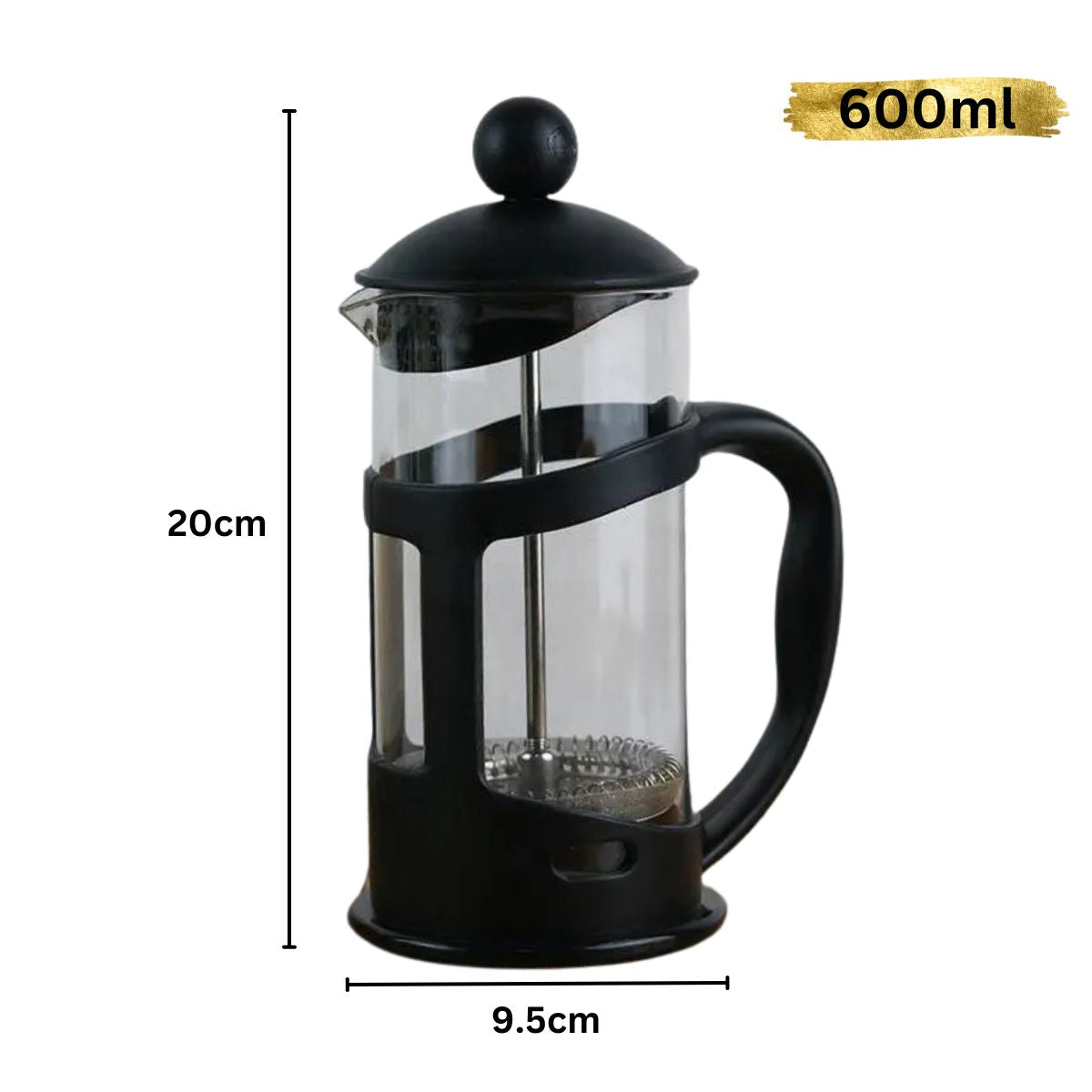 Infuzor de Cafea si Ceai French Press, Capacitate 600ml, Naimeed D6969, Sticla/Otel inoxidabil