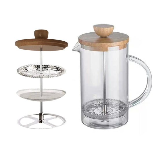 Infuzor French Press din Sticla Borosilicata cu capac din Bambus, Capacitate 600ml, Naimeed D6974, Sticla/Bambus
