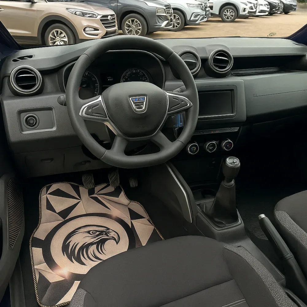 Covorașe auto universale DECOMAT – set 4 bucăți lavabile, antiderapante, cu imprimeu „Road Trip”