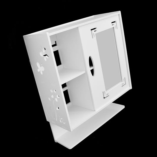 Dulap pentru baie cu oglinda, 2 nivele si polita inferioara, D17, culoare Alb, 59 x 50 x 20 cm