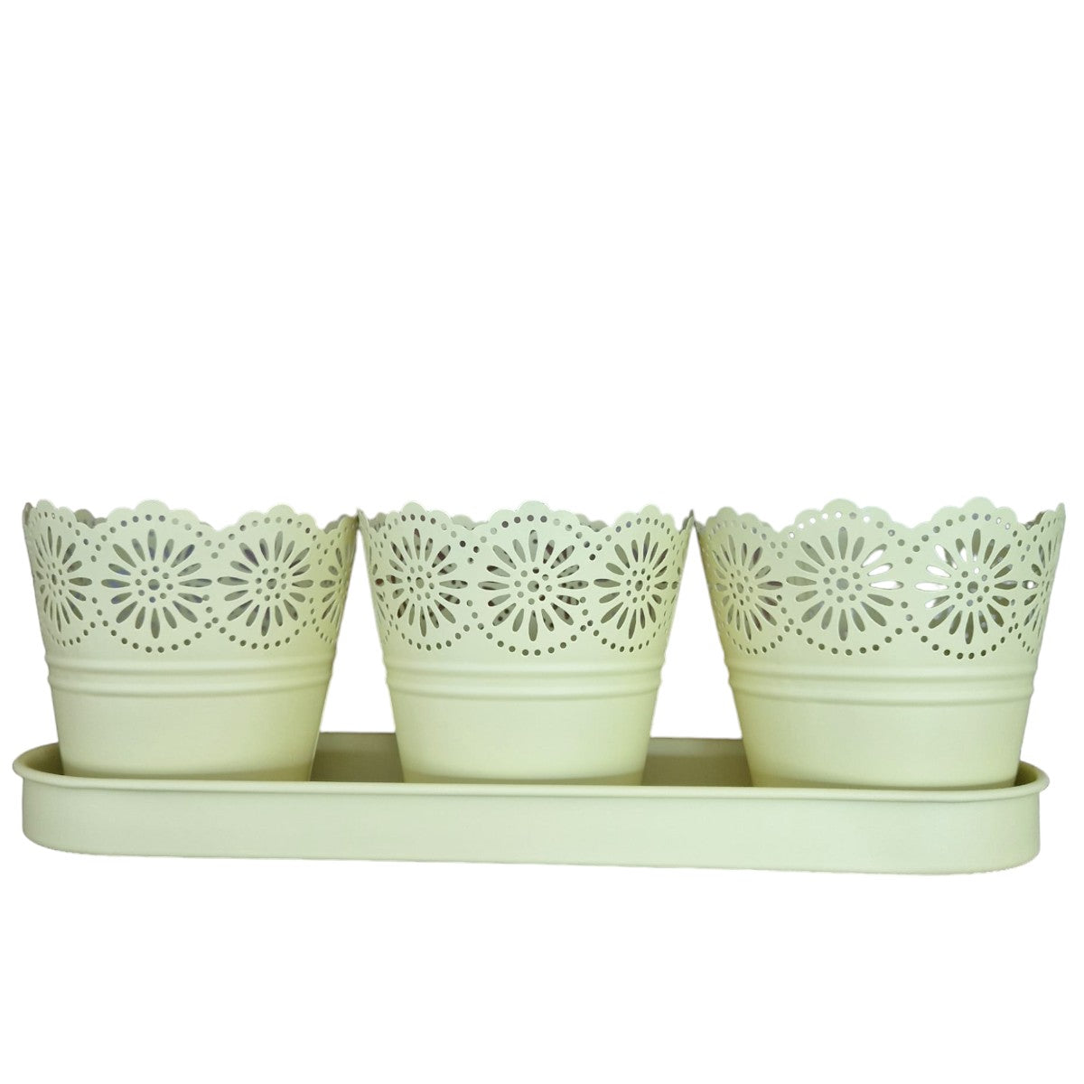 Set 3 ghivece cu tava, din metal, Naimeed D2603, Galben