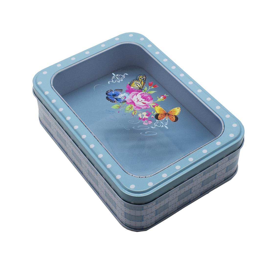 Cutie metalica cu capac transparent pentru decor/depozitare, Naimeed D2634 Butterfly, Multicolor, 19 x 15 x 6 cm