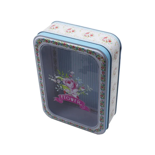 Cutie metalica cu capac transparent pentru decor/depozitare, Naimeed D2634 Flower, Multicolor, 19 x 15 x 6 cm - 221.ro