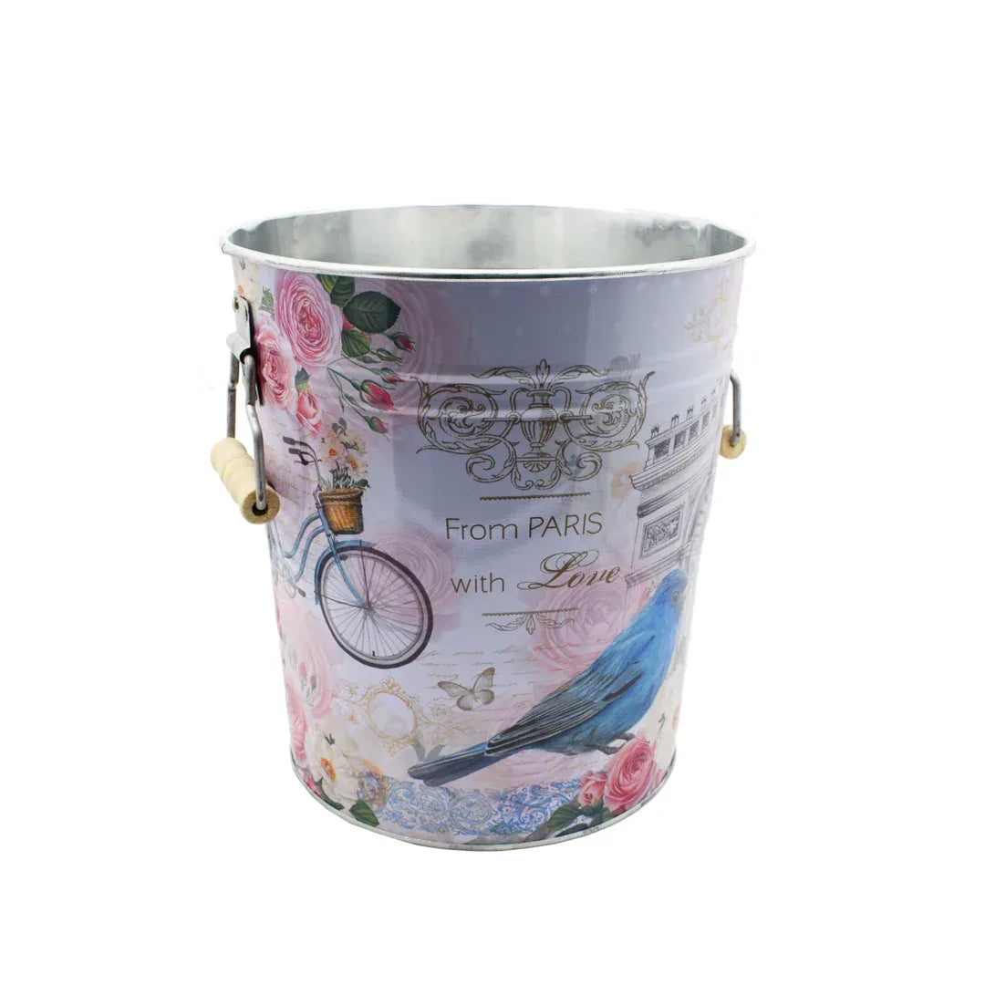Galetusa decor cu capac din metal si manere din lemn, Naimeed D2644 FPWL, Multicolor, 23 x 17 cms - 221.ro