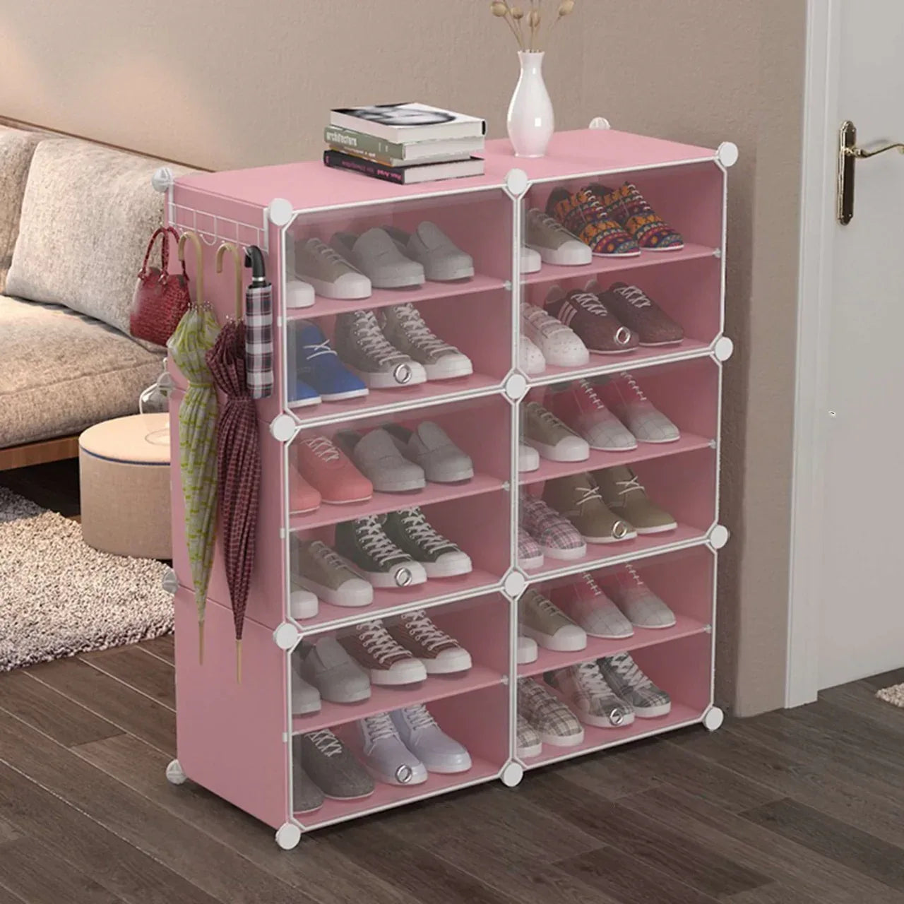 Pantofar Modular, 12 Compartimente, D2662P, Roz - 221.ro