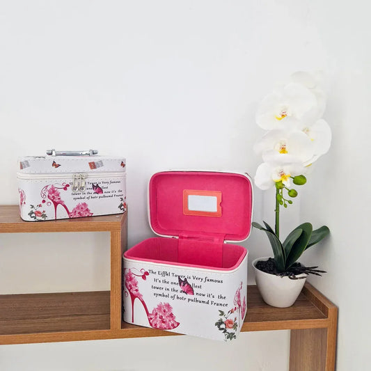 Set 2 Genti pentru cosmetice, Naimeed D269, France Pantof Inflorat, Roz - 221.ro