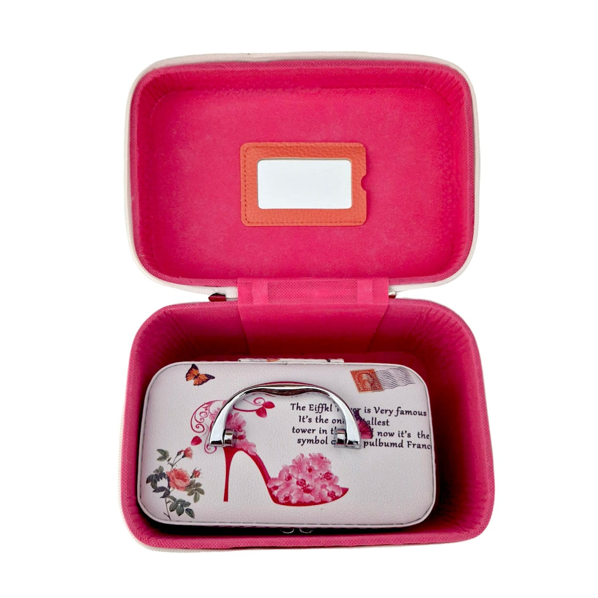 Set 2 Genti pentru cosmetice, Naimeed D269, France Pantof Inflorat, Roz