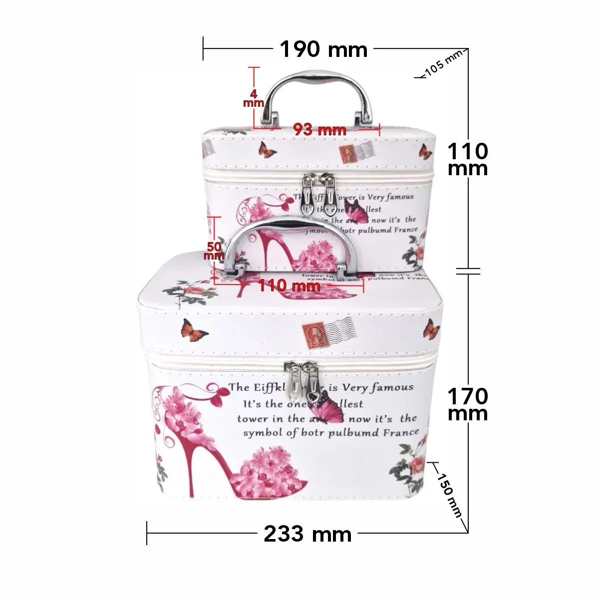 Set 2 Genti pentru cosmetice, Naimeed D269, France Pantof Inflorat, Roz - 221.ro
