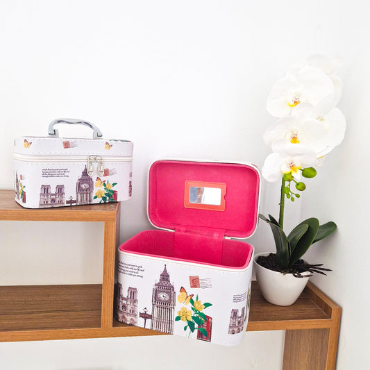 Set 2 Genti Cosmetice Tip Beauty Case, Naimeed D269, Cu maner metalic, London