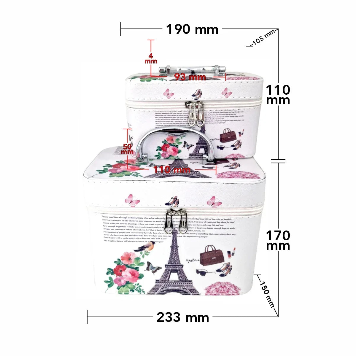 Set 2 Genti pentru cosmetice, Naimeed D269, Paris Negru - 221.ro