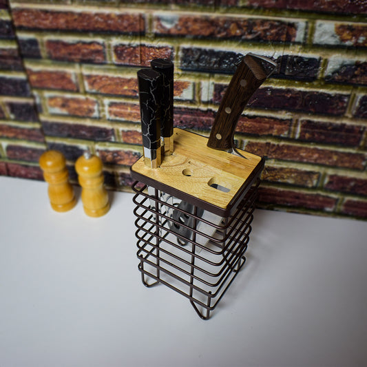 Suport tacamuri, din metal si bambus, Naimeed D2713, Maro