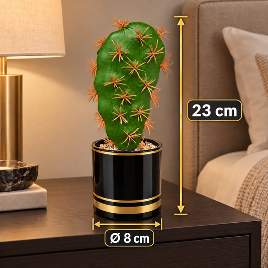 Cactus artificial cu 1 braț și ghiveci decorativ, Naimeed D2835-1cap, 23x8 cm, Verde/Negru