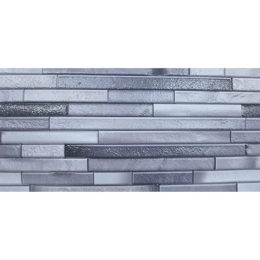 Set 12 panouri decorative, SXP + PVC, autoadezive, imitatie mozaic de piatra cu textura in relief, Naimeed D2949-model-1, 60x30x0.5 cm, Gri - 221.ro