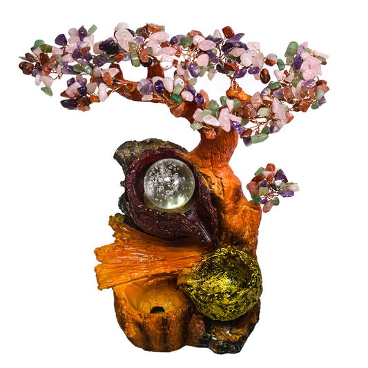 Fantana arteziana, Feng Shui, LED, pompa submersibila, pietre semipretioase, Naimeed D3009-Multicolor, Inaltime 28cm