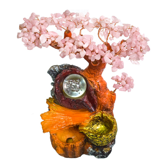 Fantana arteziana, Feng Shui, LED, pompa submersibila, pietre semipretioase de Cuart Roz, Naimeed D3009-Roz, Inaltime 28cm