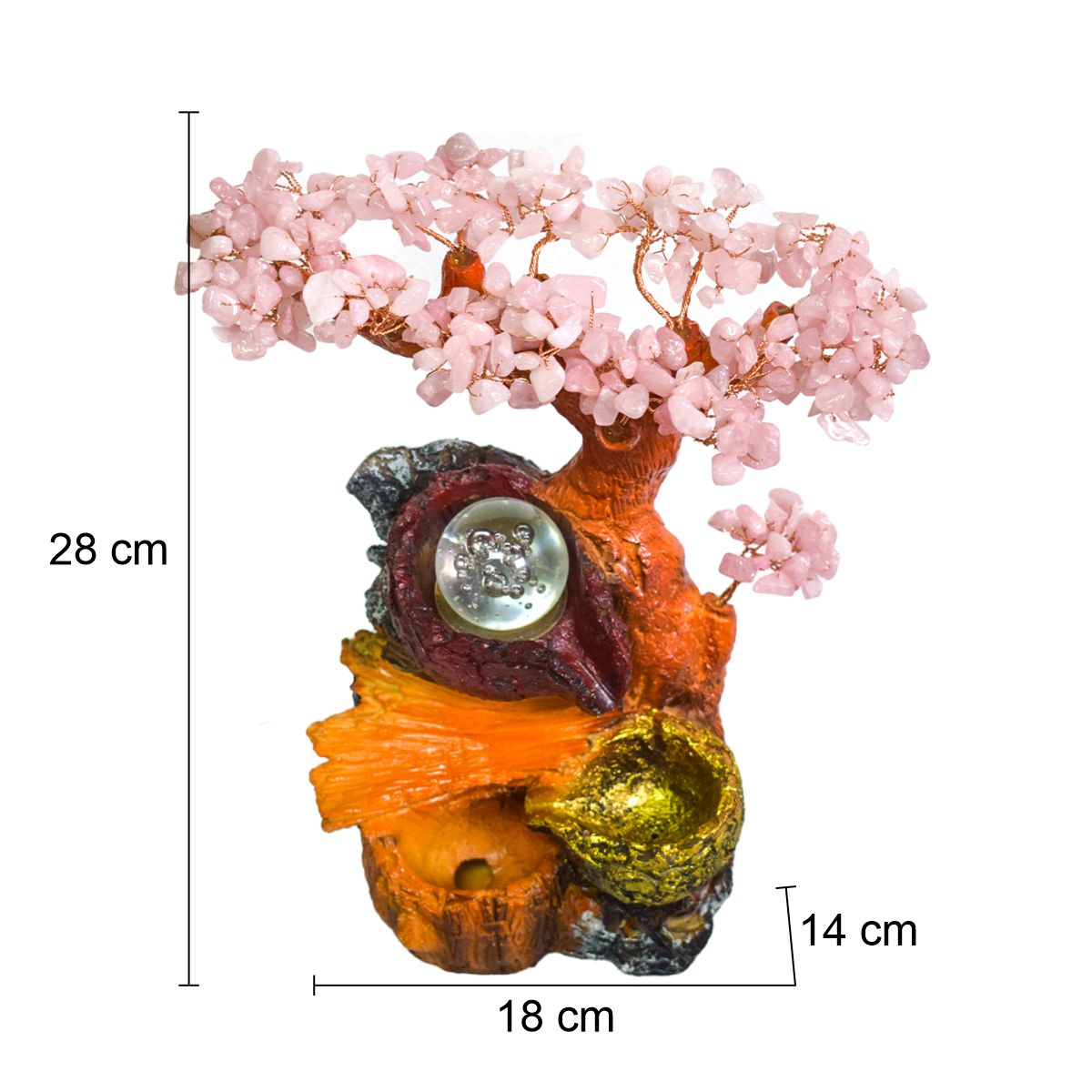 Fantana arteziana, Feng Shui, LED, pompa submersibila, pietre semipretioase de Cuart Roz, Naimeed D3009-Roz, Inaltime 28cm