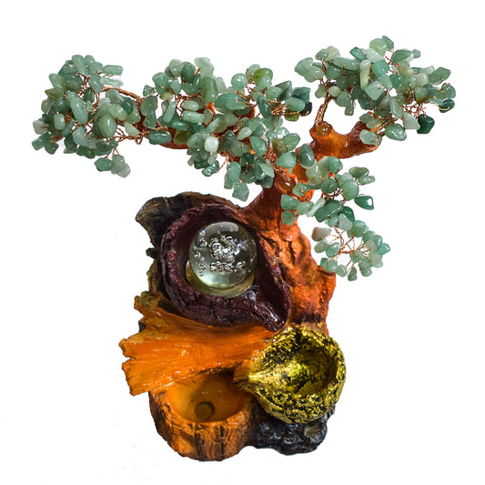 Fantana arteziana, Feng Shui, LED, pompa submersibila, cu Pietre de Aventurin, Naimeed, D3009-Verde, Inaltime 28cm