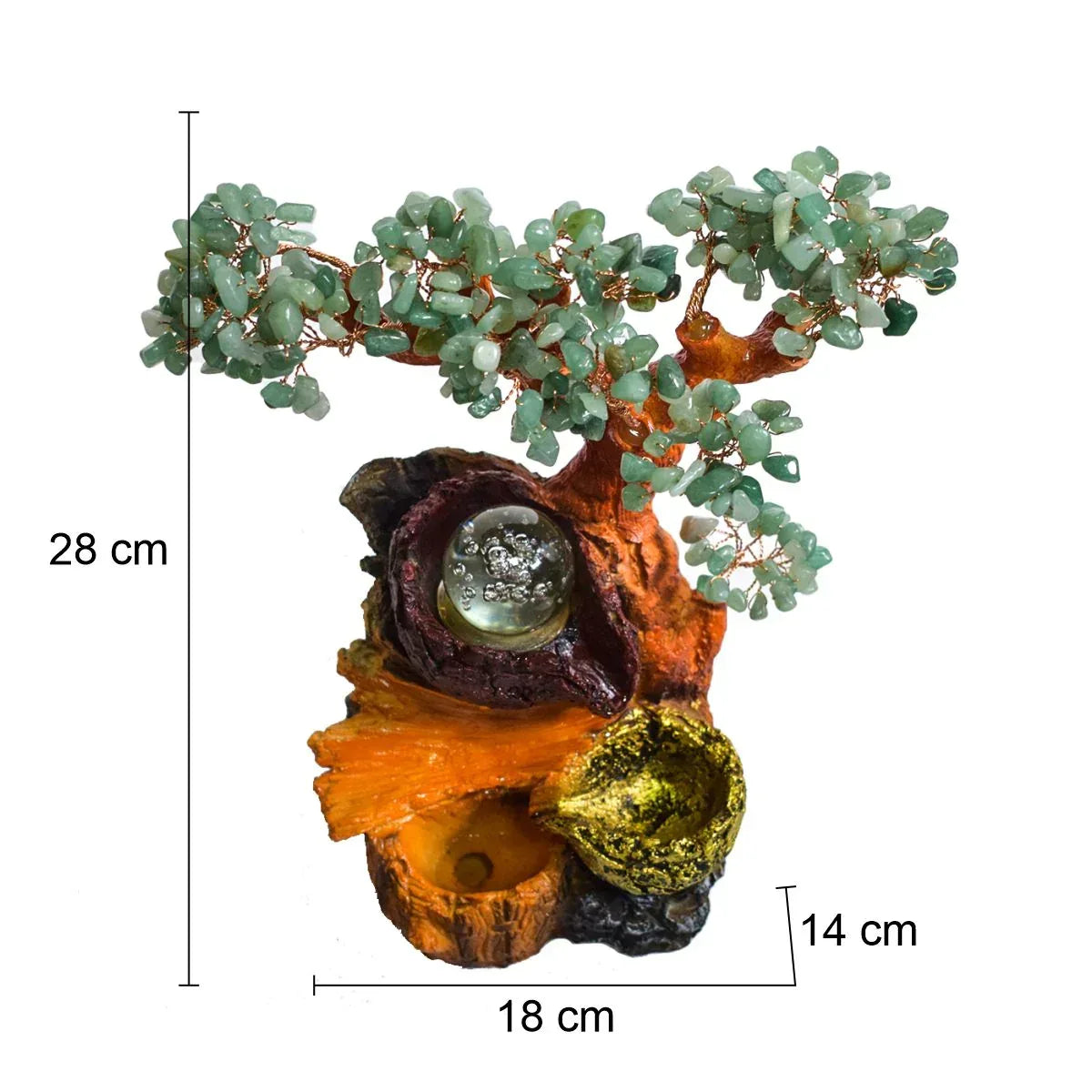 Fantana arteziana, Feng Shui, LED, pompa submersibila, cu Pietre de Aventurin, Naimeed, D3009-Verde, Inaltime 28cm - 221.ro