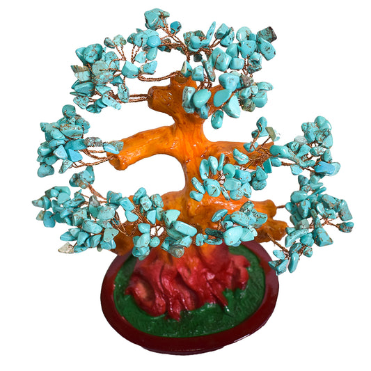 Copac Feng Shui cu Pietre Semipretioase de Turcoaz, Suport Ceramic, Naimeed D3013B, Inaltime 22cm