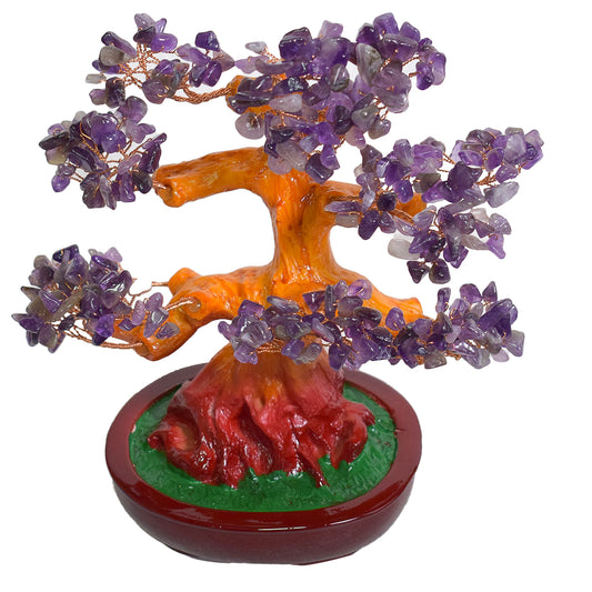 Copacel Feng Shui cu Pietre Semipretioase de Ametist, Suport Ceramic, Naimeed D3013P, Inaltime 22cm