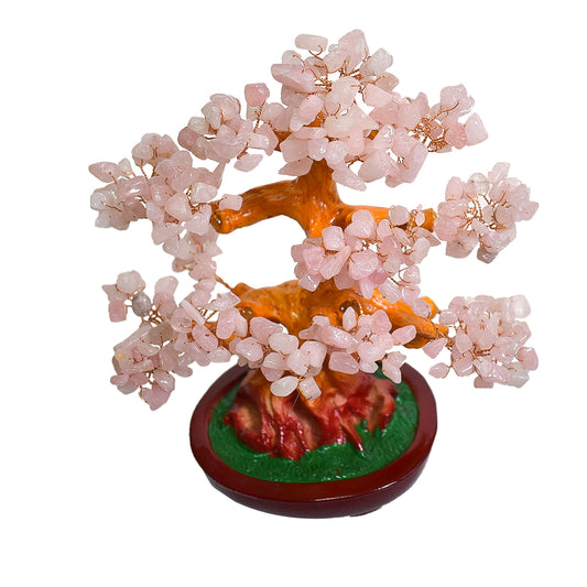 Copac Feng Shui cu Pietre Semipretioase de Cuart Roz, Suport Ceramic, Naimeed D3013W, Inaltime 22cm