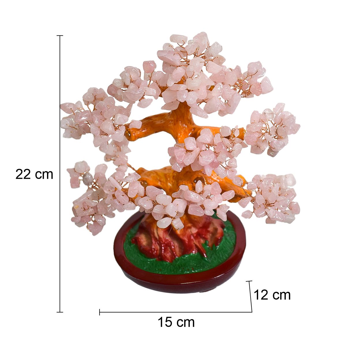Copac Feng Shui cu Pietre Semipretioase de Cuart Roz, Suport Ceramic, Naimeed D3013W, Inaltime 22cm