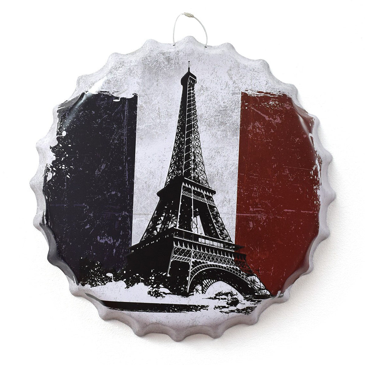 Tablou metalic volumetric tip capsa Paris D32, diametru 40 cm