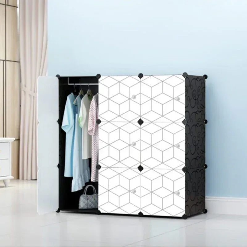 Dulap modular din plastic cu schelet metalic, D3242, culoare Alb / Negru, 110 x 110 x 37 cm - 221.ro