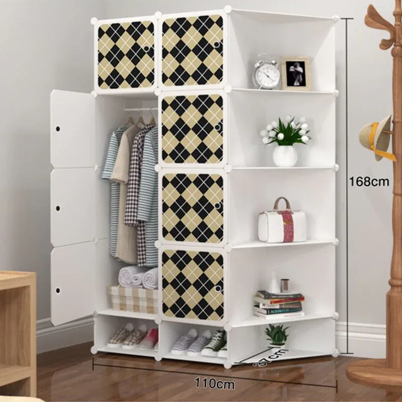 Dulap modular din plastic cu schelet metalic, D3257W, Alb cu Modele, 168 x 110 x 37 cm - 221.ro