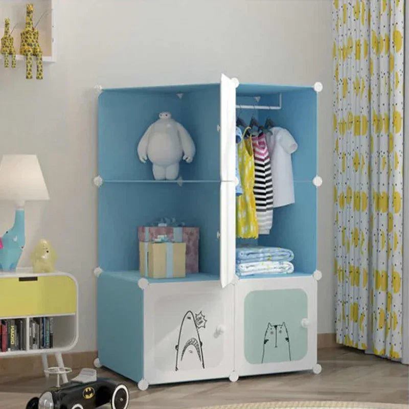 Dulap modular din plastic cu schelet metalic, D3261, culoare Albastru / Alb, 110 x 75 x 37 cm - 221.ro