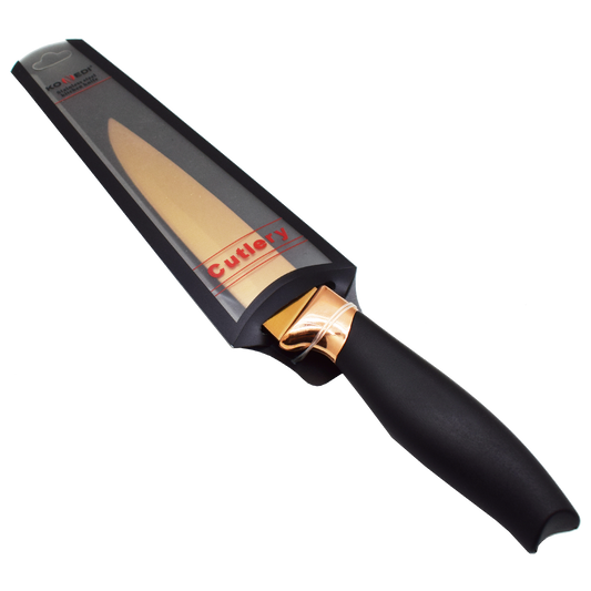 Cutit pentru legume, Naimeed D3367, gama Konedi, otel inoxidabil, culoare Rosegold / Negru, 12.5 cm