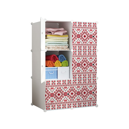 Dulap modular din plastic cu schelet metalic, imprimeu traditional, Naimeed D3421W, culoare Alb, 111x75x37 cm