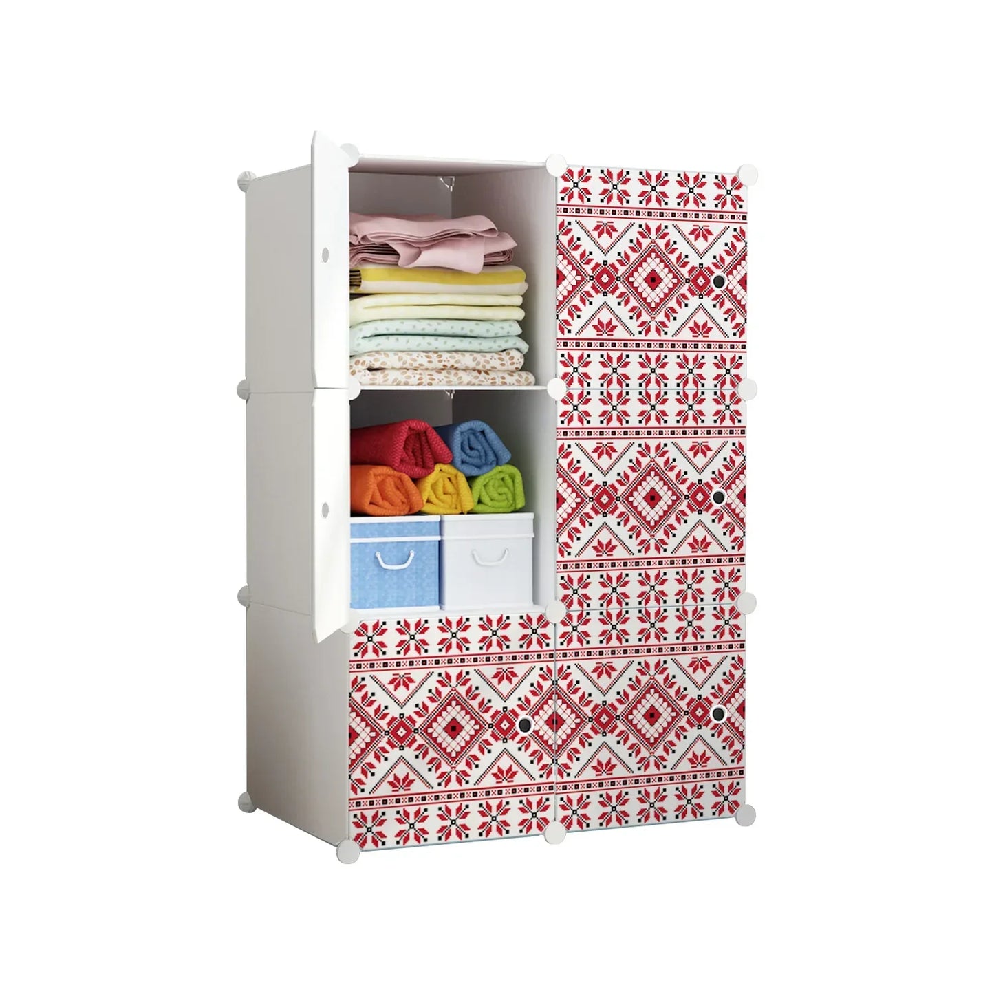Dulap modular din plastic cu schelet metalic, imprimeu traditional, Naimeed D3421W, culoare Alb, 111x75x37 cm - 221.ro